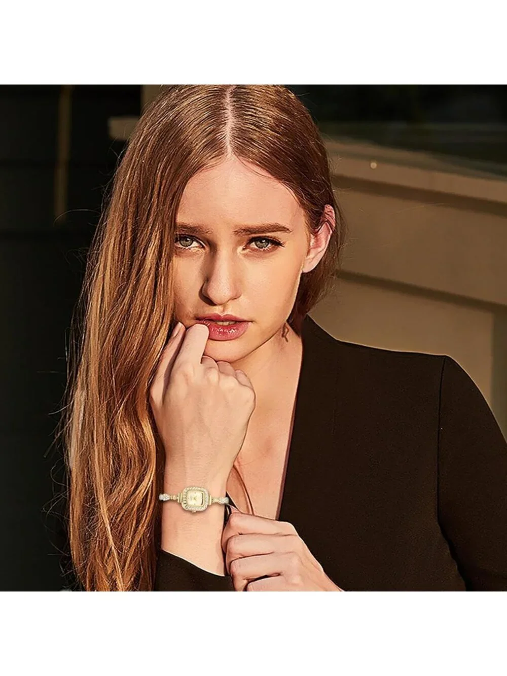 Women's Gold Analog Quartz Slim Strap Square Bracelet Rhinestones Wrist Watch
